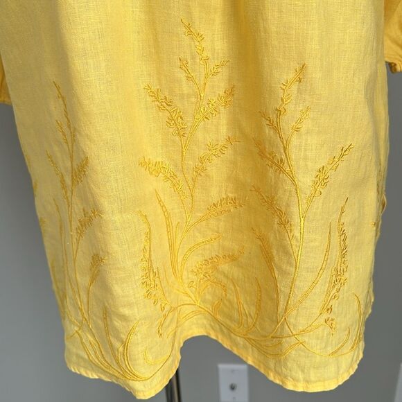 Charter Club Women’s Yellow Embroidered Boho Peasant Style Linen Top Size 16 - Picture 6 of 11